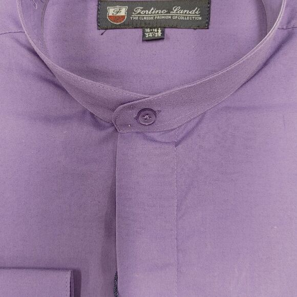 MEN'S FORTINO LANDI PURPLE BANDED COLLAR DRESS SHIRT. REGULAR FIT. - Picture 3 of 4